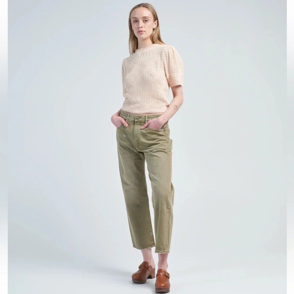 Ulla Johnson Capri Top Crème Knit Cotton Short-Sleeve Top Size Large Puff Sleeve